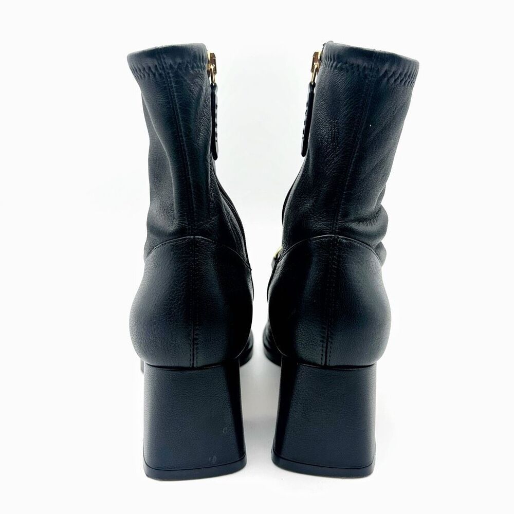GUCCI Baby Bit Black Leather Boot Size 37 Mid Heel Bootie Square Toe Horsebit - Picture 6 of 12